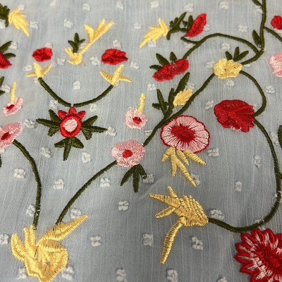 Shein Embroidery Detail Swiss Dot Blue Babydoll Short Sleeve Dress SZ M - Picture 8 of 12